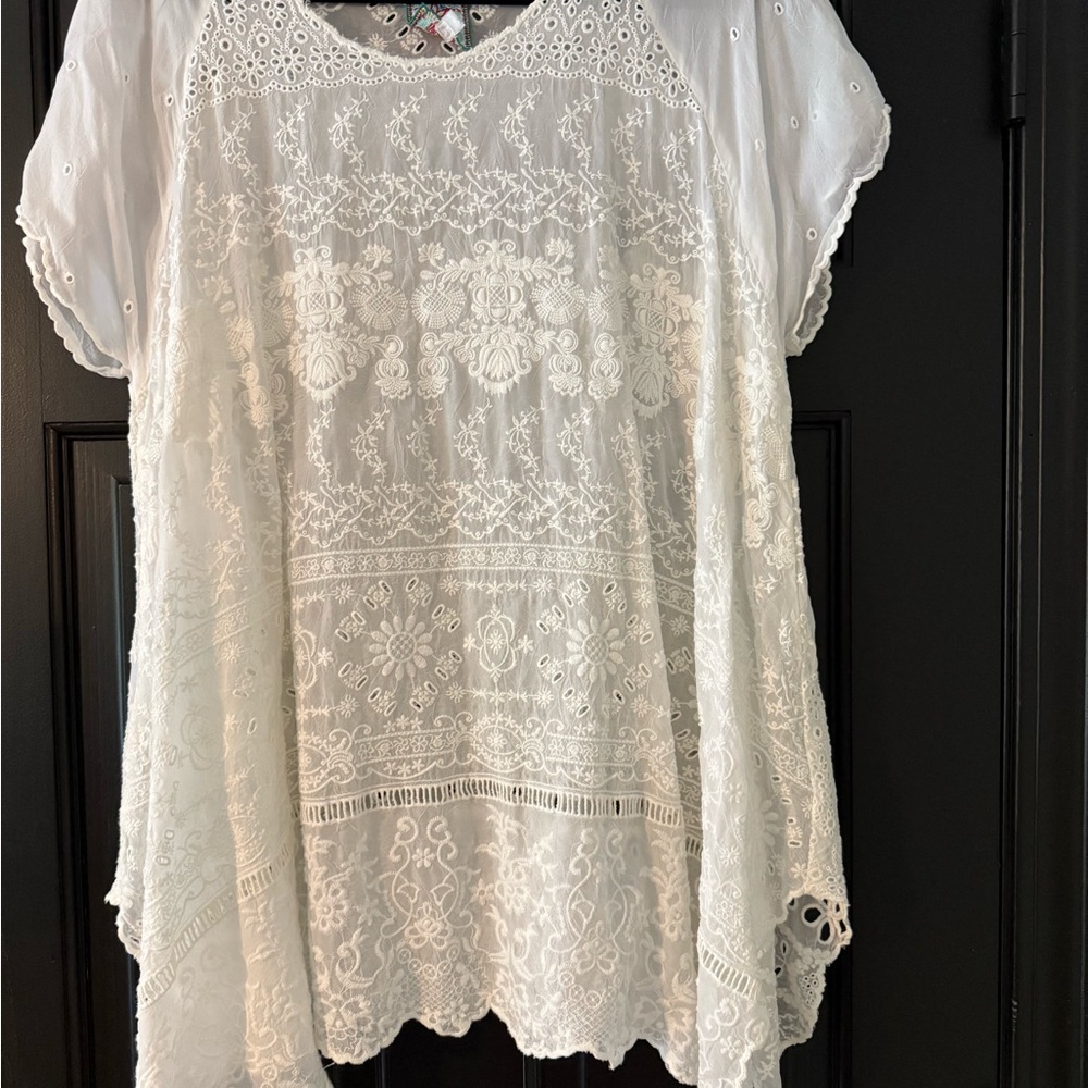 Johnny Was Sutera Ivory/White Embroidered Top, Sz L